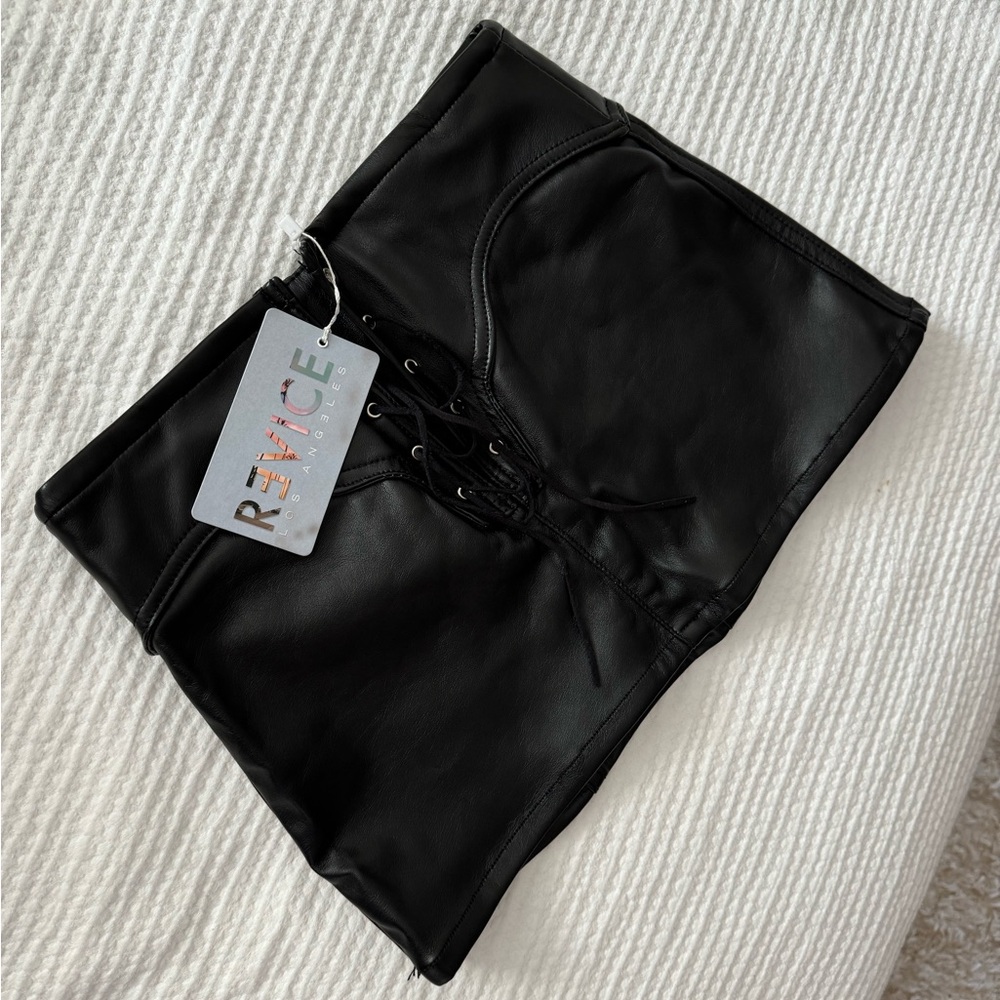Revice Denim Encore Skirt - Black lace up faux leather skirt Brand New With Tags - Picture 2 of 10